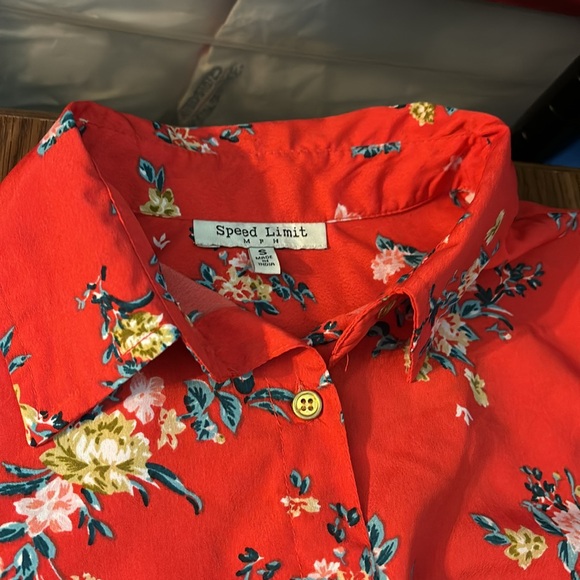 Speed Limit M P H Red Floral Mini Dress Button 3/4 Short Sleeves Elastic Waist S - Picture 13 of 16